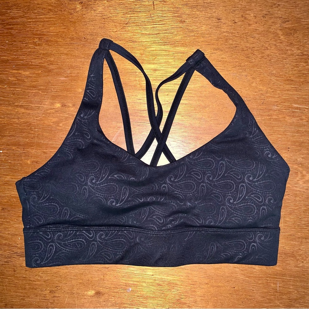 NWT Zyia Active MEDIUM Black Paisley Light N Tight Strappy Bra